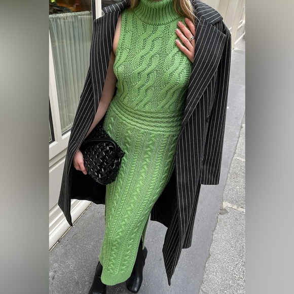 NA-KD Green Cable Knit High Neck Dress - Picture 3 of 9